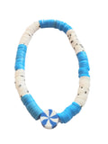 Blue and white polymer stretch bracelet