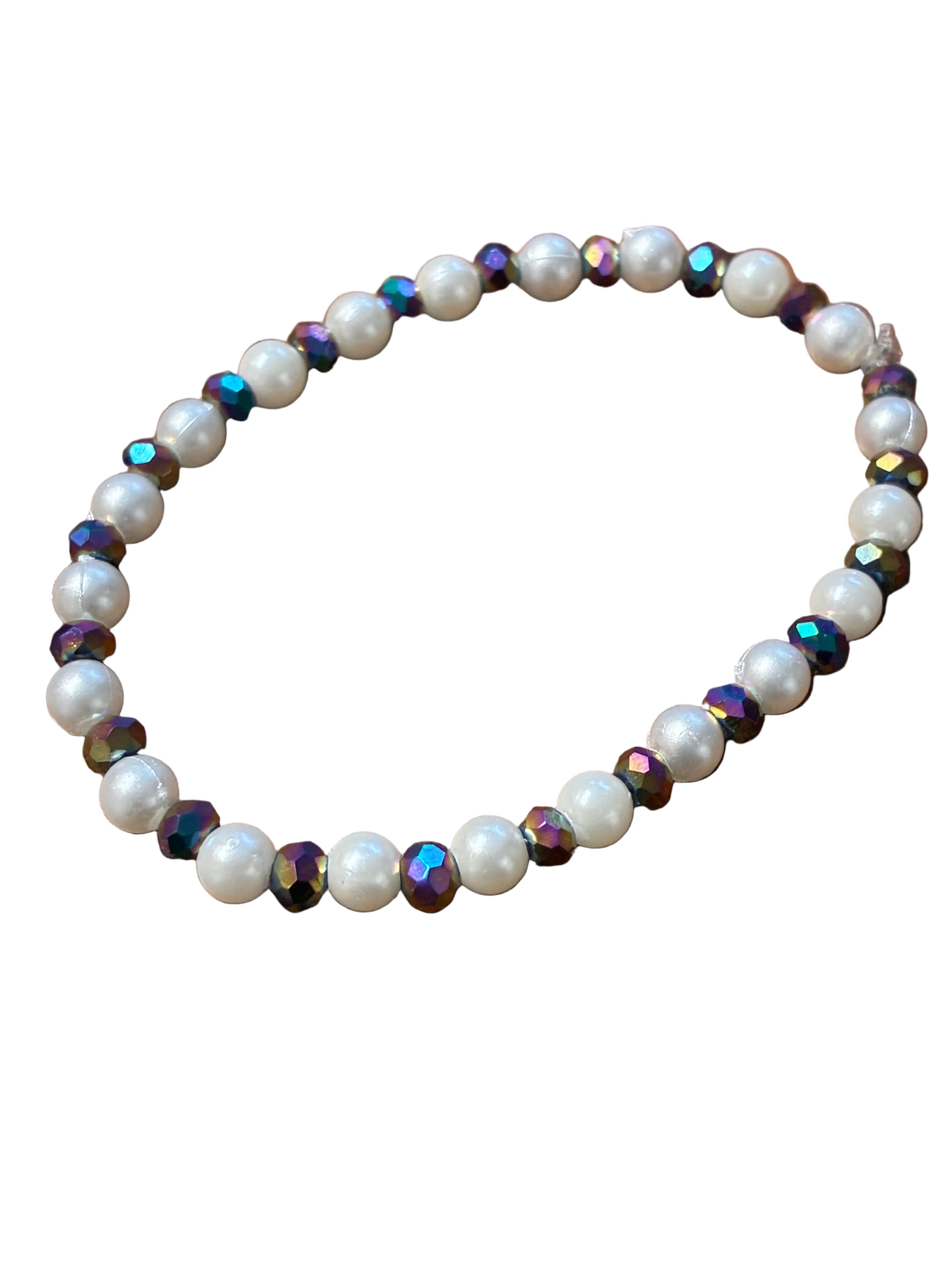 White and iridescent purple bracelet